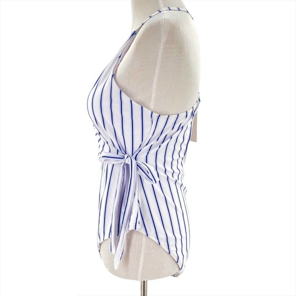 NEW Selfiego Blue White Striped One Piece Swimsuit - Picture 2 of 10
